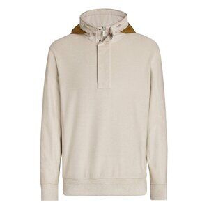 Ermenegildo Zegna Oatmeal Cotton Silk Blend Zipper Concealed Hood Sweatshirt
